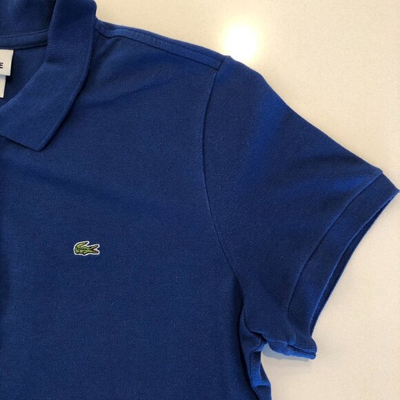 Lacoste Sporty SS 5 Button Collared Cotton Polo Shirt Cobalt Blue Sz 42 - Picture 2 of 7